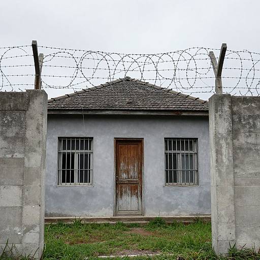 Isolated Dilapidated House with Barbed Wire