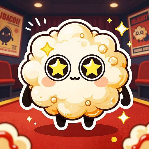 Cute Popcorn Mascot in Movie Lobby
