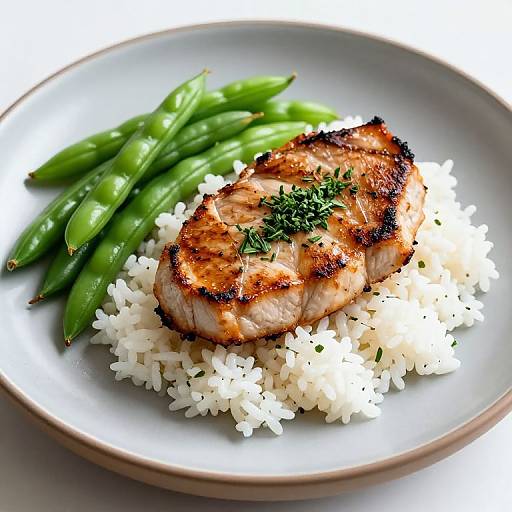 Seared Pork Chop with Rice and Beans
