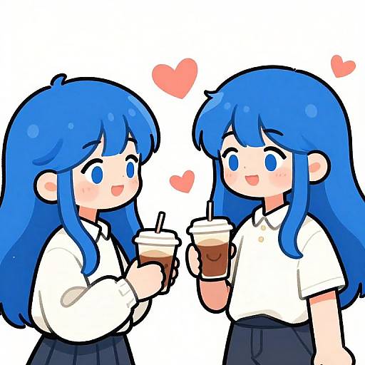Playful Blue-Haired Coffee Date