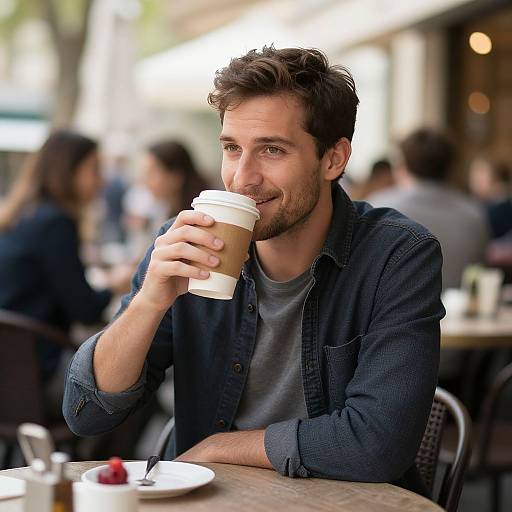Cheerful Man Enjoying Coffee Outdoors