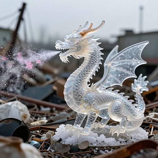 Translucent Aquatic Dragon in Junkyard