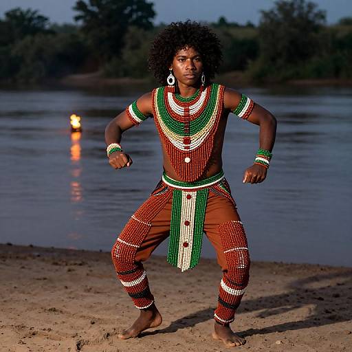 Tribal Dancer in Beaded Earth Tones