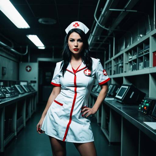 Confident Cosplay Nurse in Underground Lab