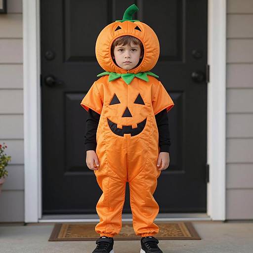 Young Boy in Pumpkin Halloween Costume