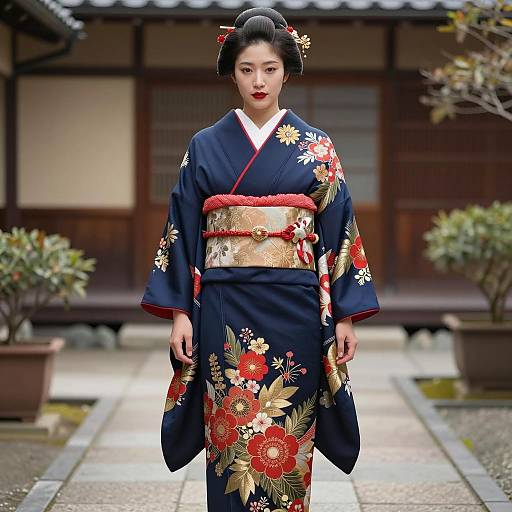 Asian Woman in Traditional Japanese Kimono