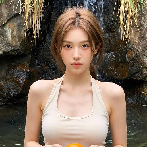 Young Woman in Natural Setting with Orange Object