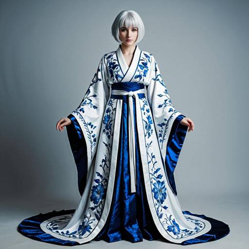 Woman in Blue and White Fantasy Robe