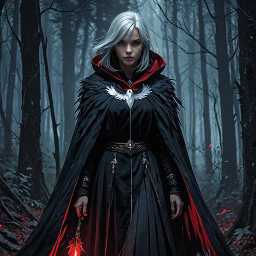 Silver-Haired Anime Necromancer in Dark Forest