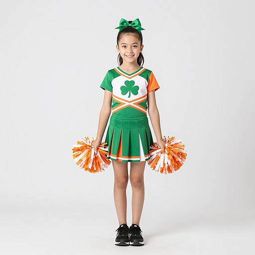 Cheerful Girl in Clover Cheerleader Uniform