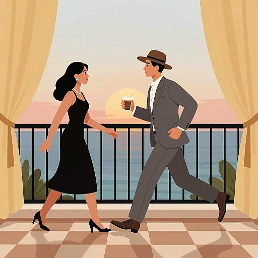 Romantic Balcony Scene at Sunset