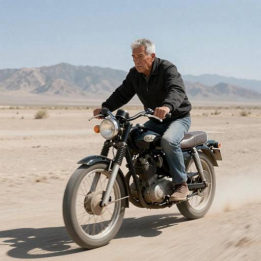 Vintage Motorcycle Ride Across Desert Landscape