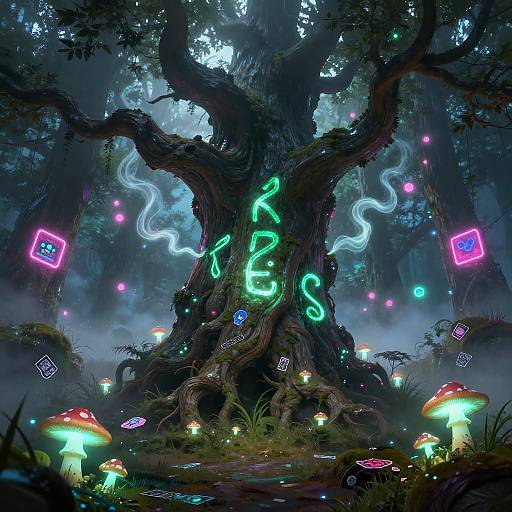 Emerald Runes Neon Forest Spirit