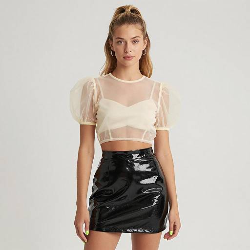 Young Woman in Sheer Crop Top Fashion