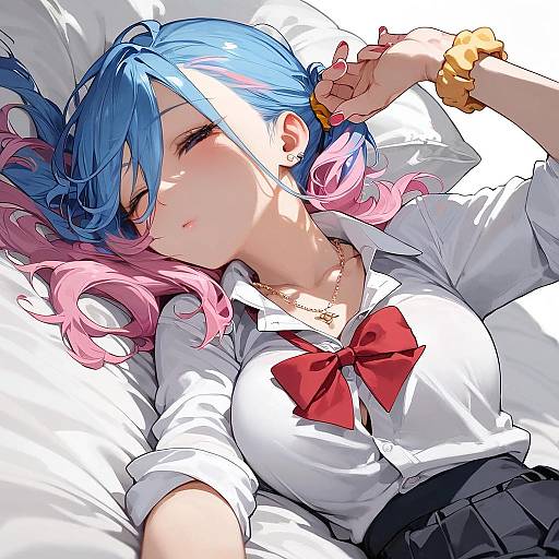 Two-Tone Gyaru Girl Sleeping Low Angle