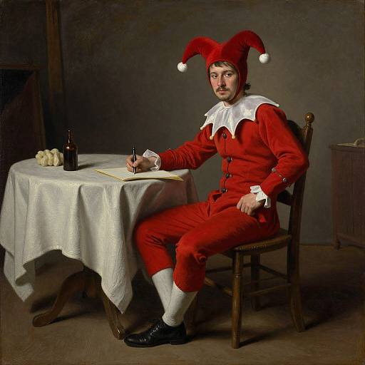 Ominous Jester Plotting Indoors