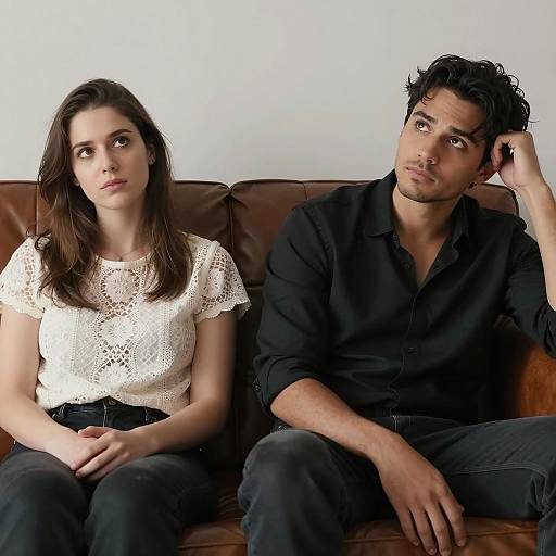 Candid Couple on a Leather Couch