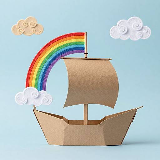 Whimsical Kraft Paper Ship with Quilled Rainbow