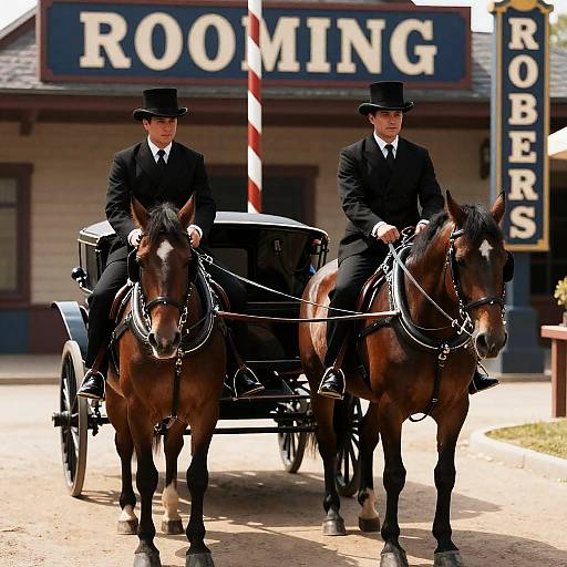 Elegant Scene of Men in Suits and Carriage