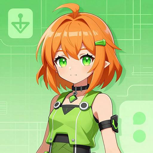 Futuristic Anime Girl with Green Eyes