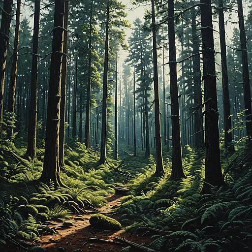 Dense Forest Oil Painting with Volumetric Lighting