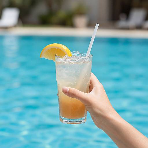 Woman Holding Drink by Pool