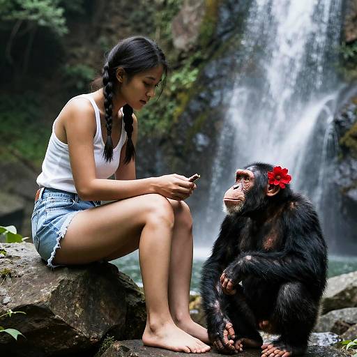 Charming Interaction by a Waterfall