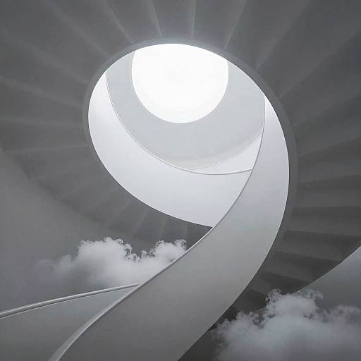 Minimalistic Spiraling Staircase in Clouds