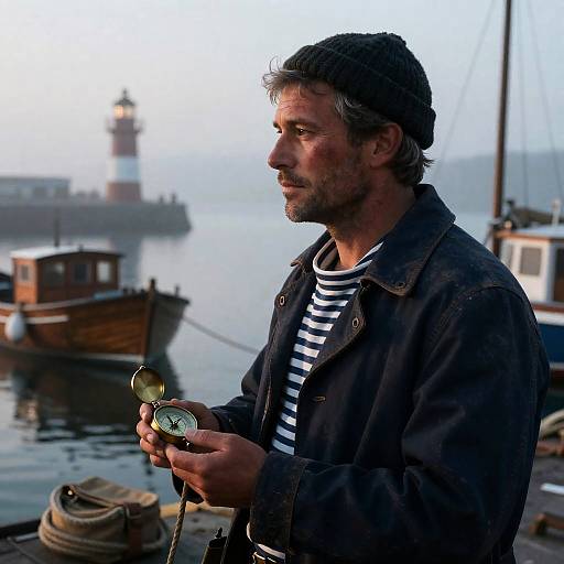 Nostalgic Foggy Harbor at Dusk