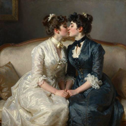 Realistic Romantic Victorian Women Kiss