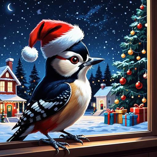 Adorable Woodpecker in Christmas Wonderland