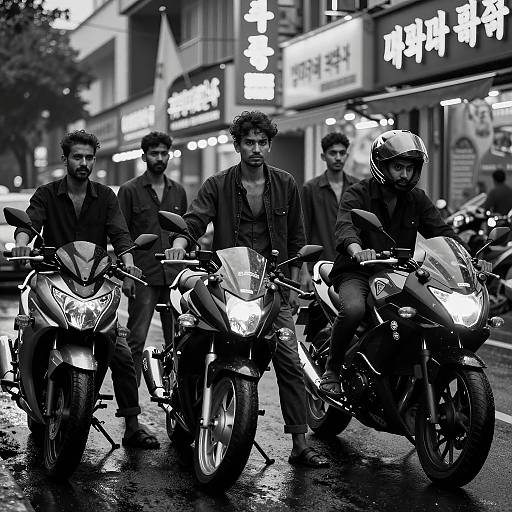 Urban Black-and-White Motorcycle Scene