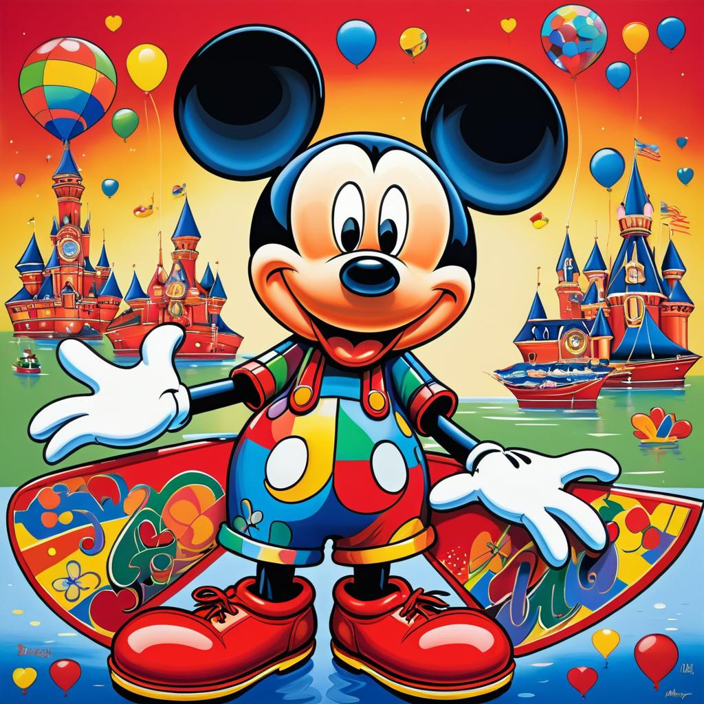 Whimsical Mickey Mouse Artwork in Red Grooms Style