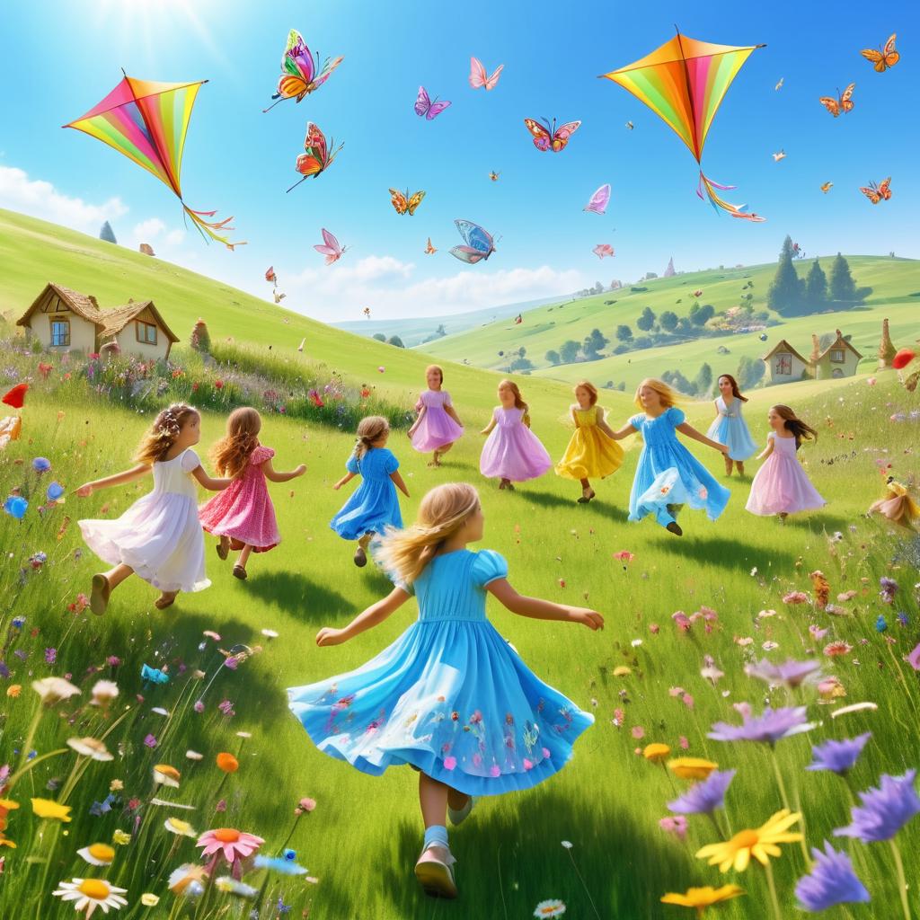 Joyful Children in a Fantasy Meadow