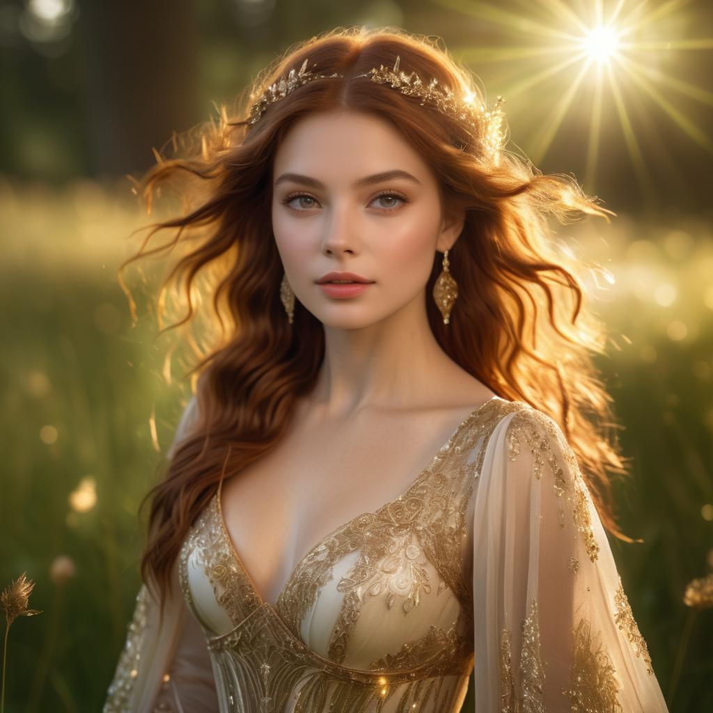 Serene Model in Ethereal Meadow Portrait