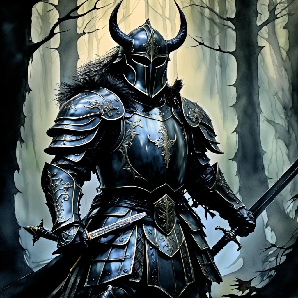 Epic Knight Portrait in Dark Forest