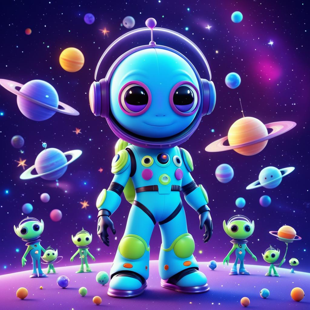 Playful Disney Pixar-Style Alien in Space