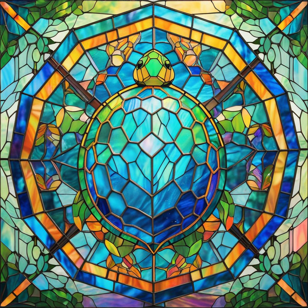 Whimsical Turtle in Ghibli Stained Glass