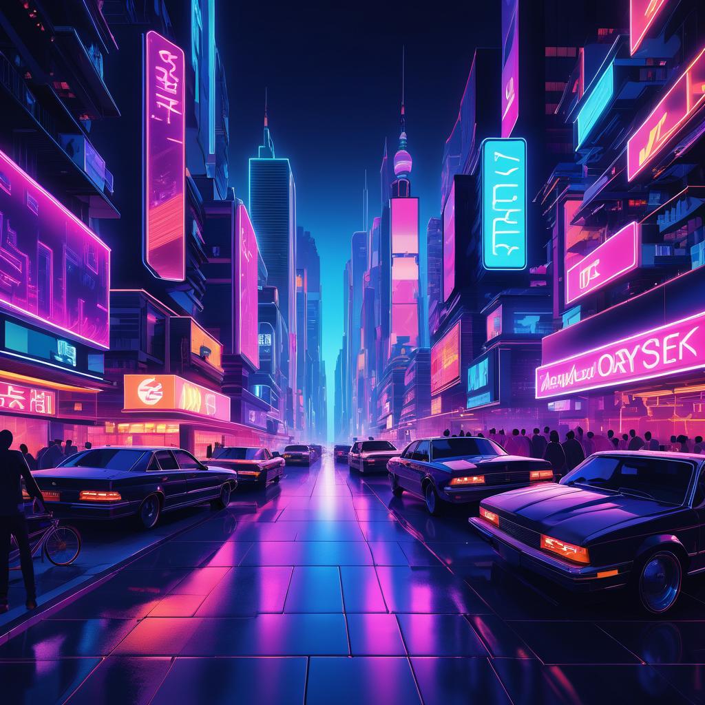 Vivid Dusk Cityscape with Neon Lights