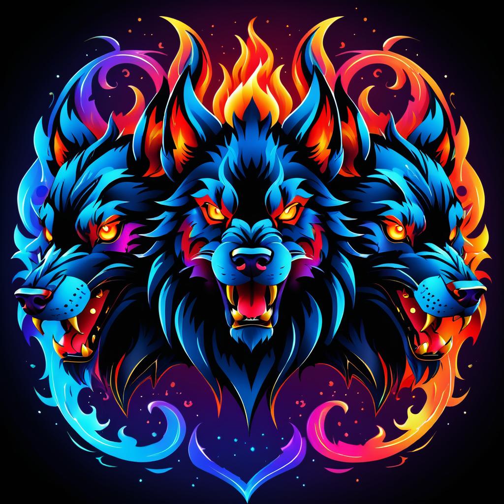 Dynamic Cerberus Tattoo Design Illustration