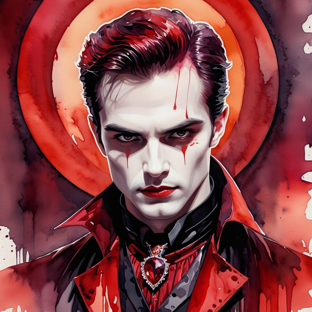 Modern Gothic Vampire in Watercolor Style