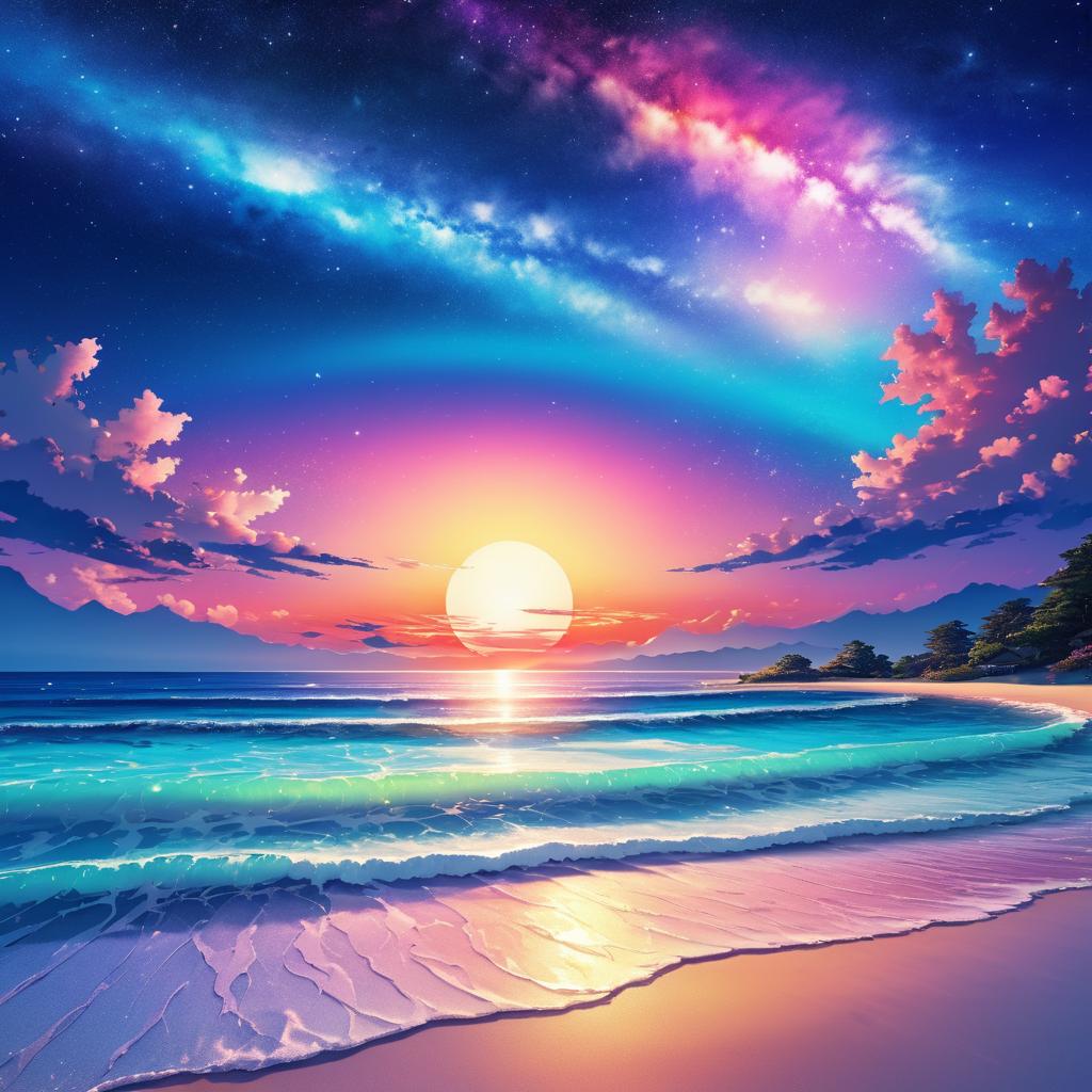 Galactic Sunset at a Serene Beach