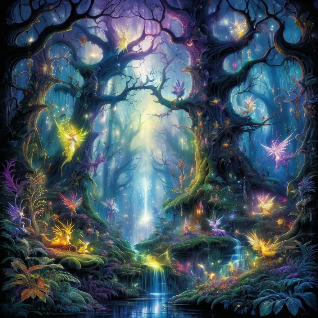 Mystical Forest with Glowing Creatures