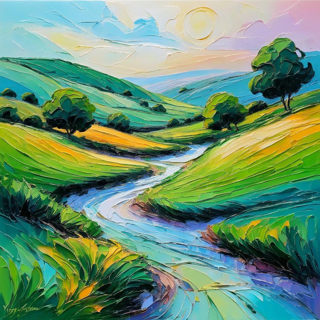 Dynamic Impasto Landscape by Yon Flatman