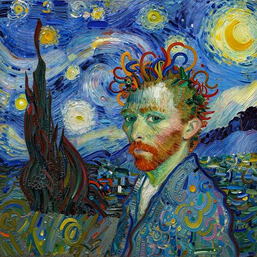 Vibrant Encaustic Landscape with Abstract Hairdo