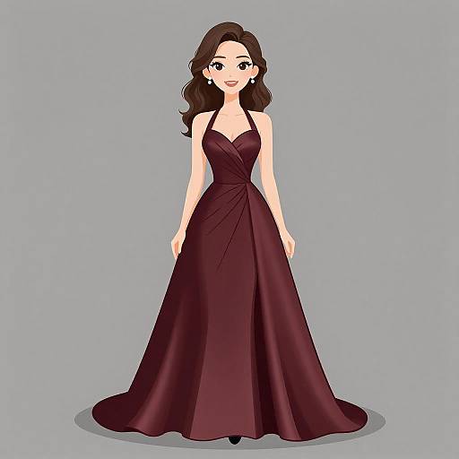 Elegant Woman in Burgundy Evening Gown