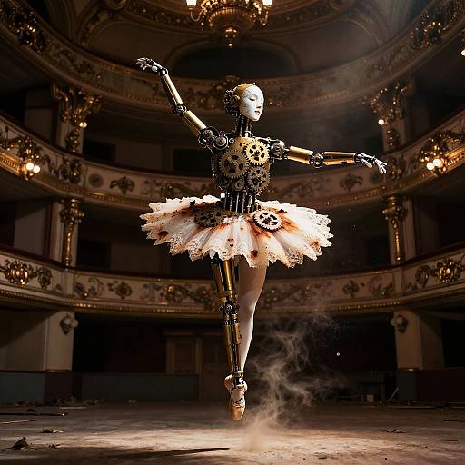 Clockwork Ballerina in Abandoned Gilded Opera