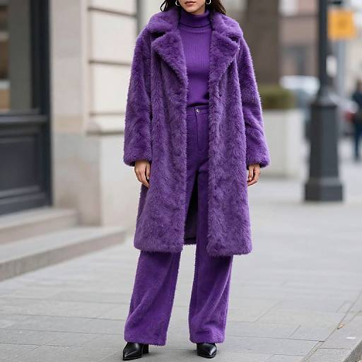 Purple Fur Suit on Sidewalk