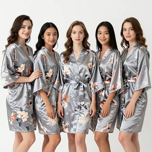 Elegant Gray Floral Bridesmaid Robe