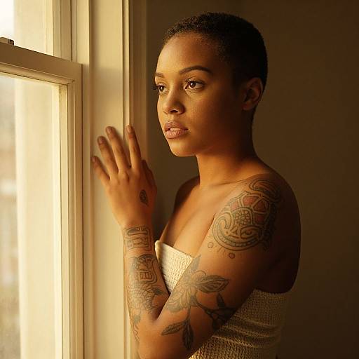 Young Woman in Golden Light with Tattoos